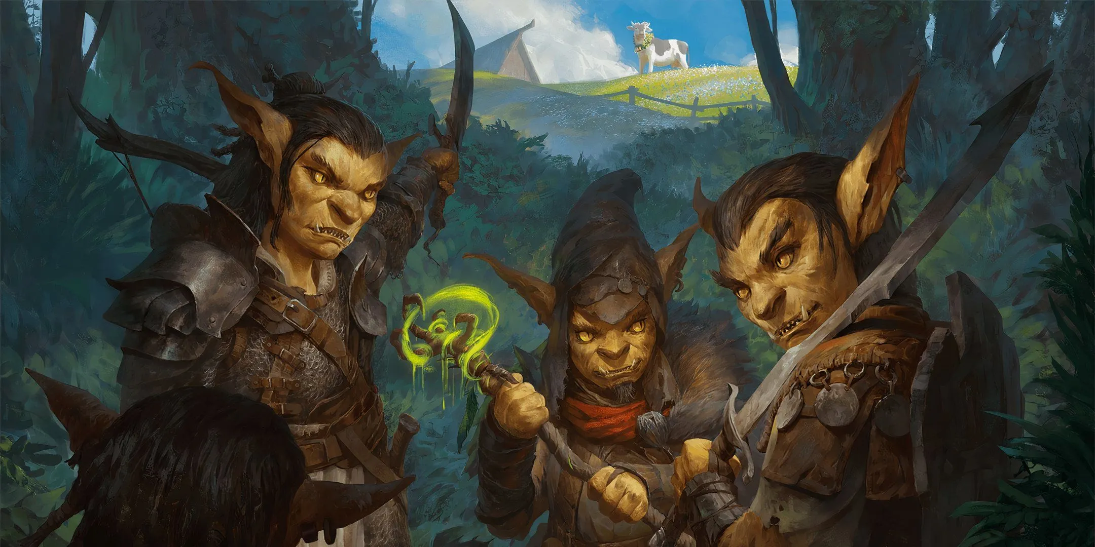Goblin lấp ló trong bóng tối trong D&D, hình ảnh thể hiện không khí nguy hiểm và sự cần thiết của việc theo dõi thông tin trong trận đấu.