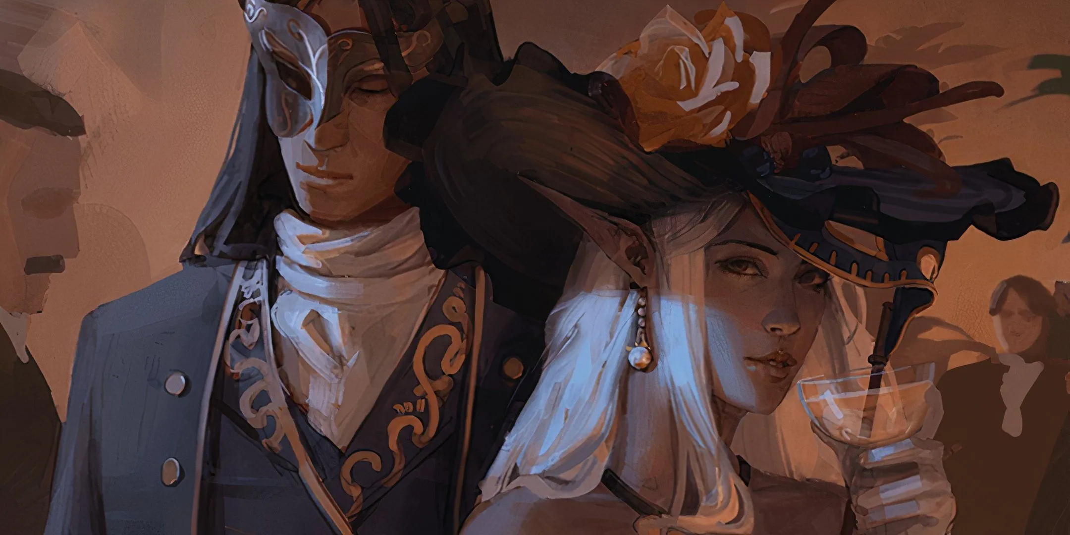 Hai NPC gián điệp trong bối cảnh Dungeons & Dragons đang trao đổi thông tin bí mật.