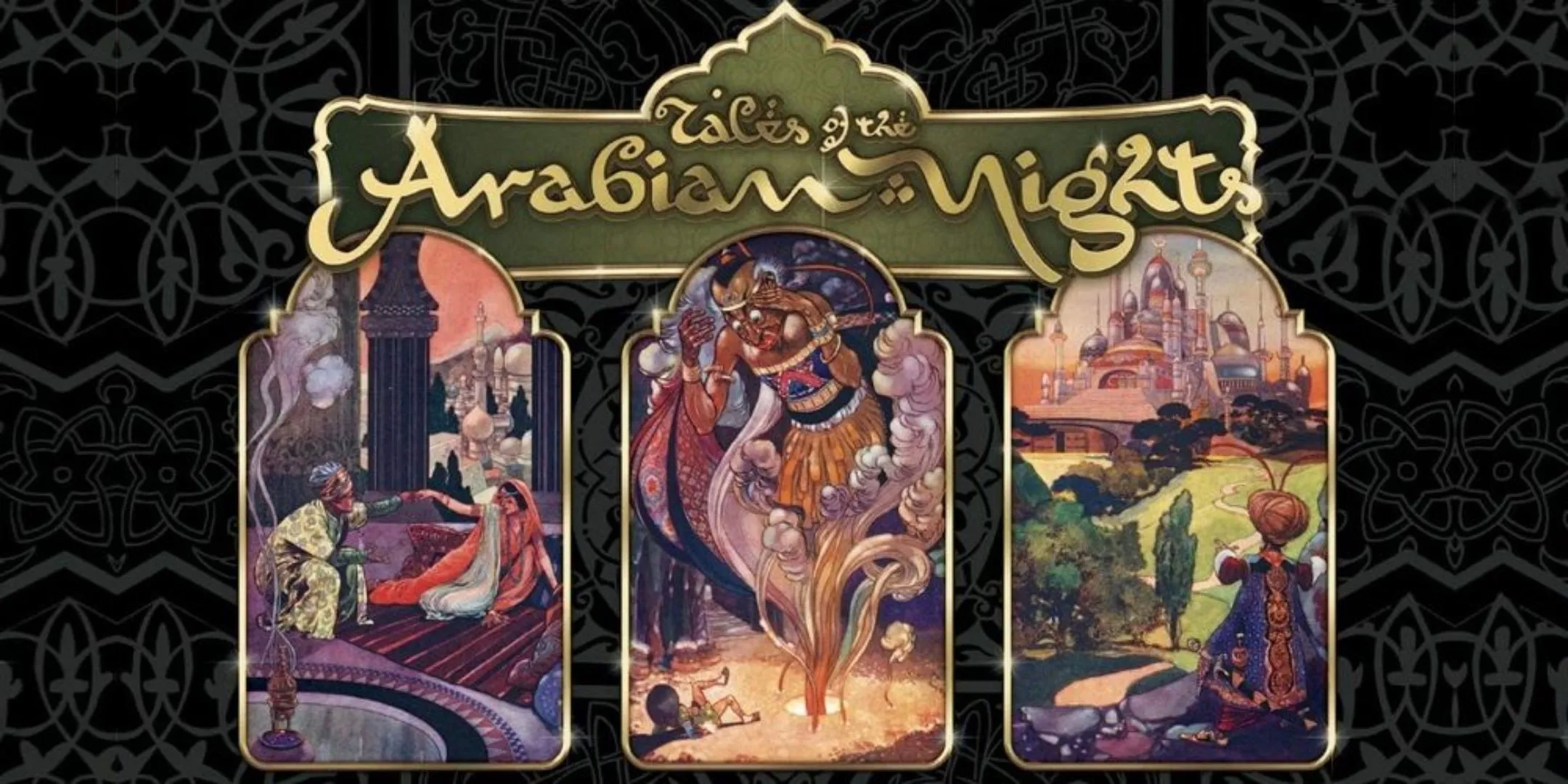 Hộp game Tales of the Arabian Nights với cảnh Aladdin và các câu chuyện cổ tích khác