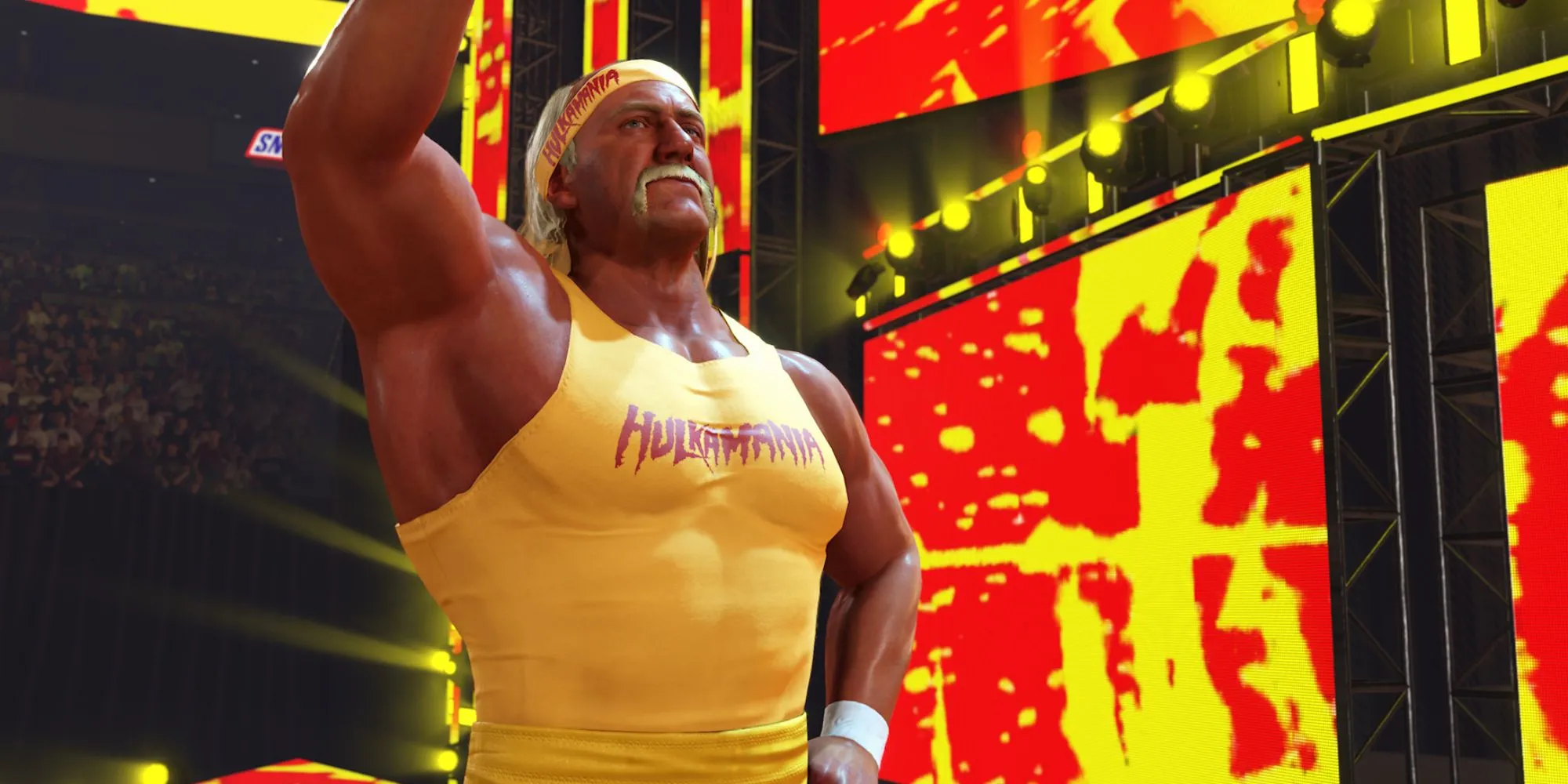 Hulk Hogan trong game WWE 2K24 với lối vào đặc trưng
