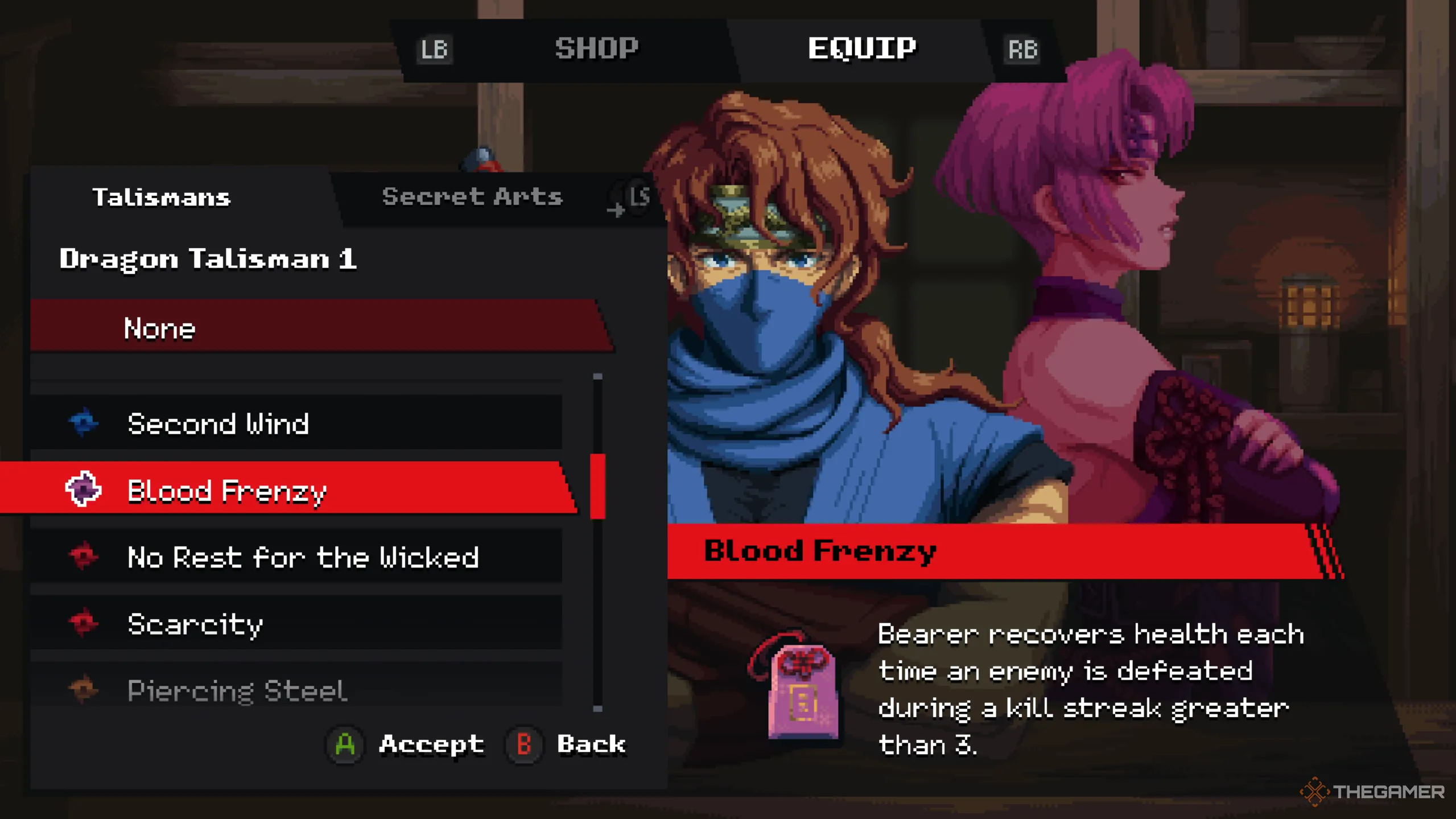 Kenji chuẩn bị sử dụng Bùa chú Blood Frenzy mạnh mẽ trong Ninja Gaiden Ragebound