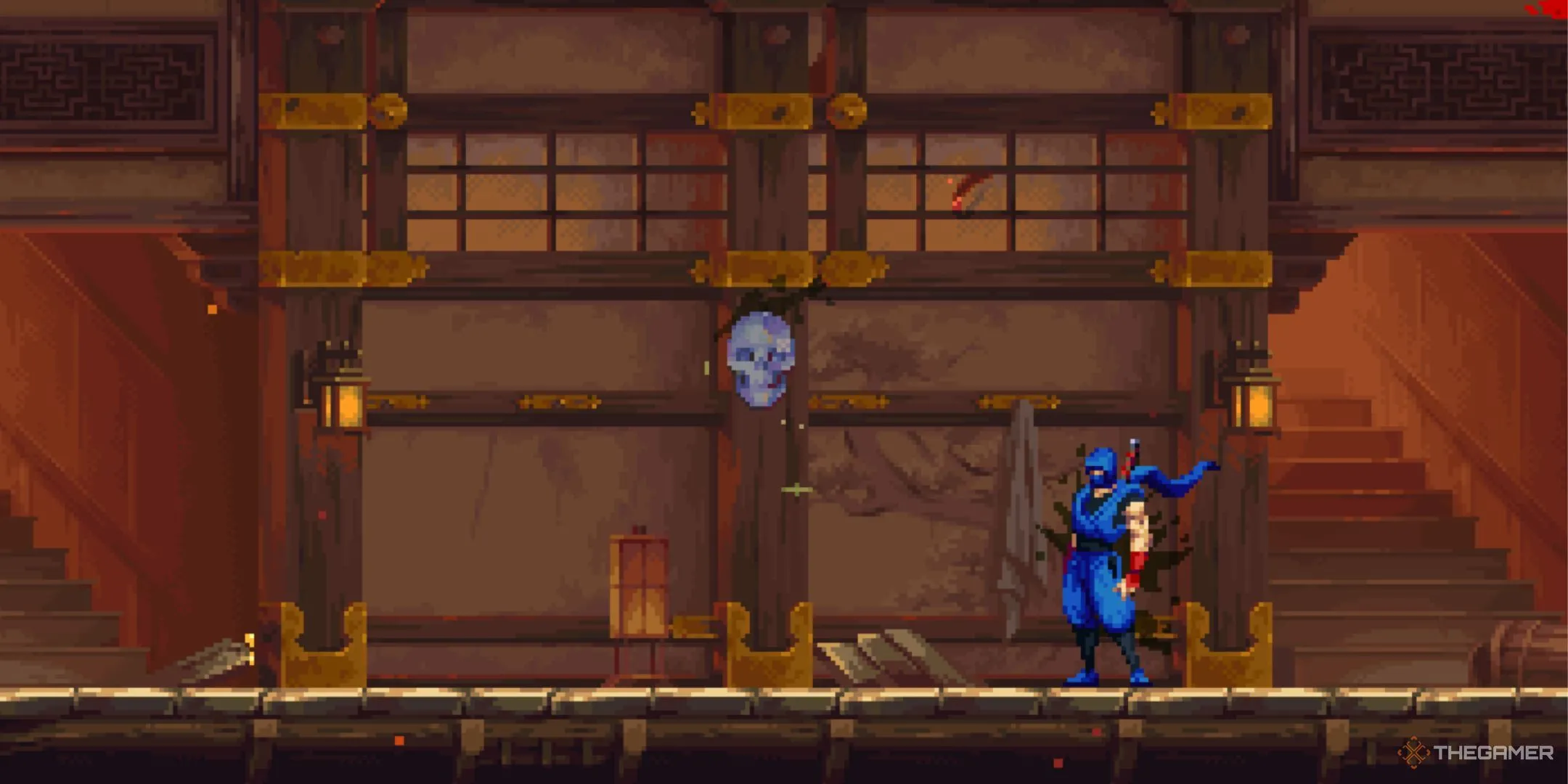 Kenji đứng cạnh một Crystal Skull trong Ninja Gaiden: Ragebound