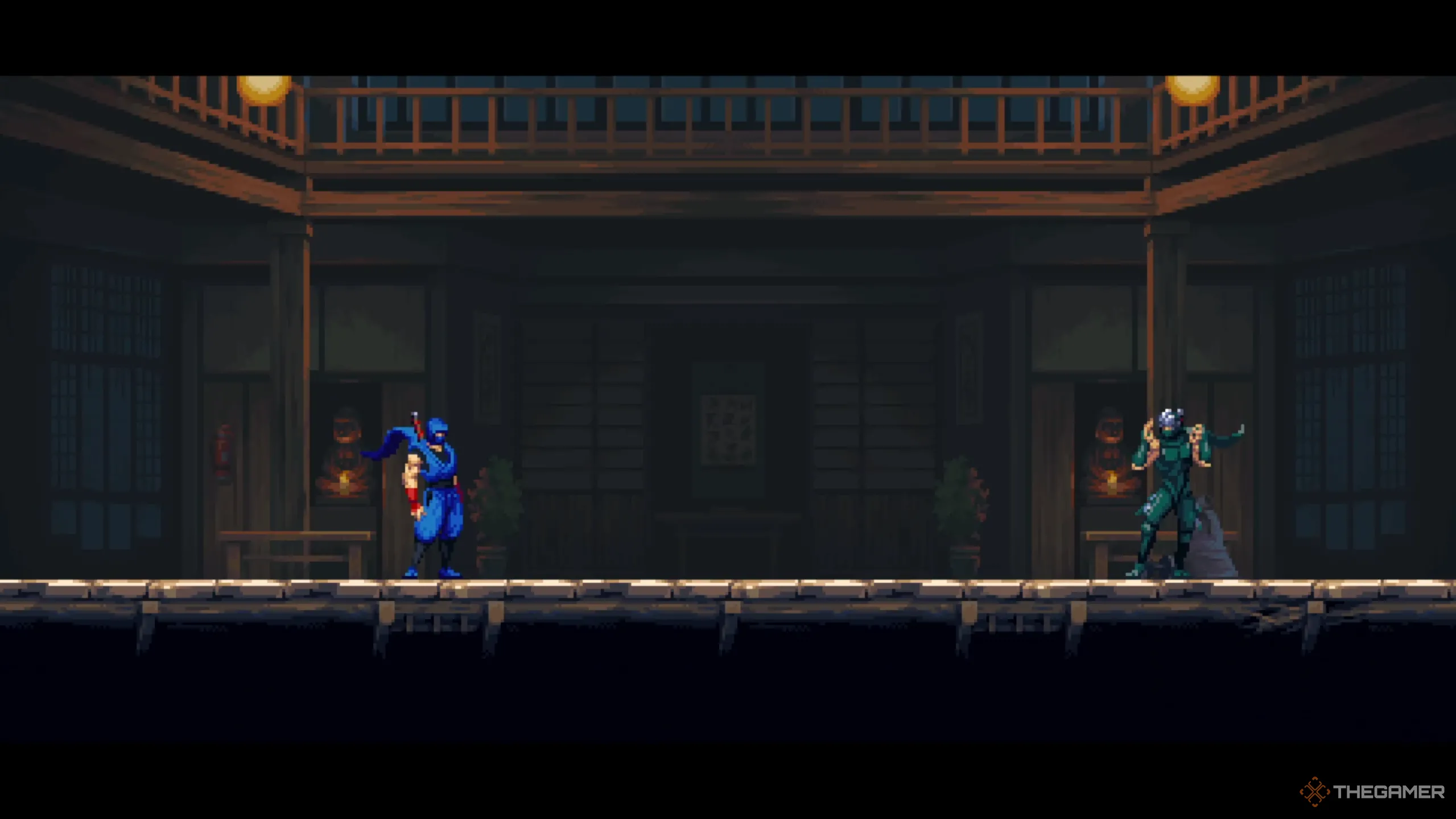 Kenji và Ryu chuẩn bị giao chiến trong Ninja Gaiden: Ragebound, một cuộc đối đầu đầy kịch tính