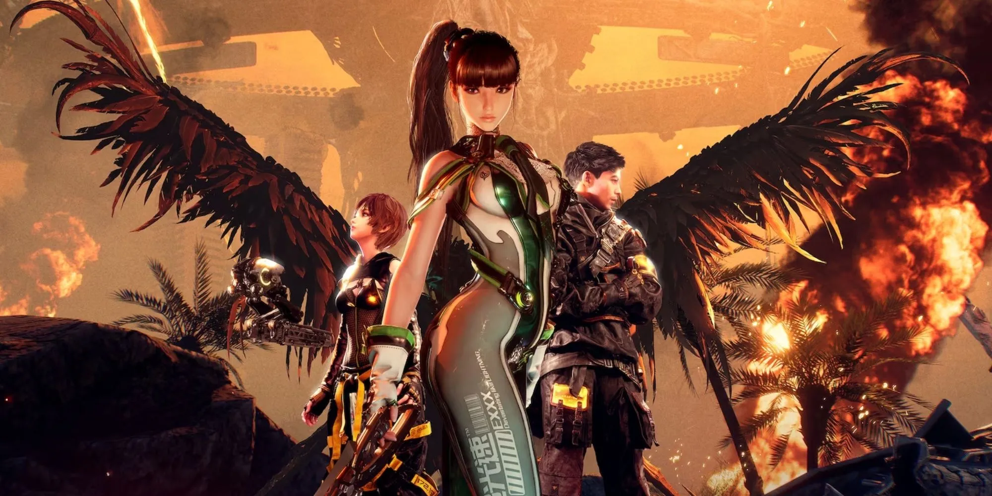 Nhân vật Eve và đồng đội của cô ấy trong game Stellar Blade, một game hành động nổi bật với thiết kế nhân vật nữ ấn tượng.