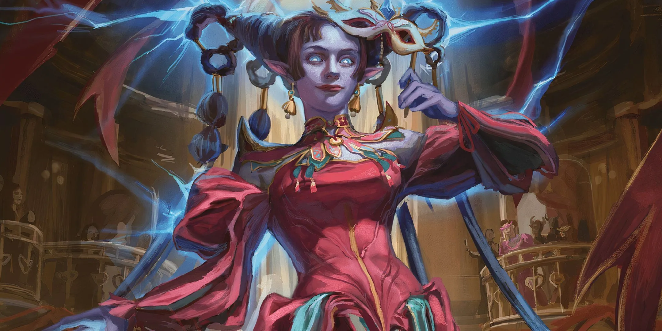 Nữ pháp sư Tiefling với ánh sáng xanh phát ra từ cơ thể trong D&amp;D, minh họa một nhân vật mạnh mẽ.