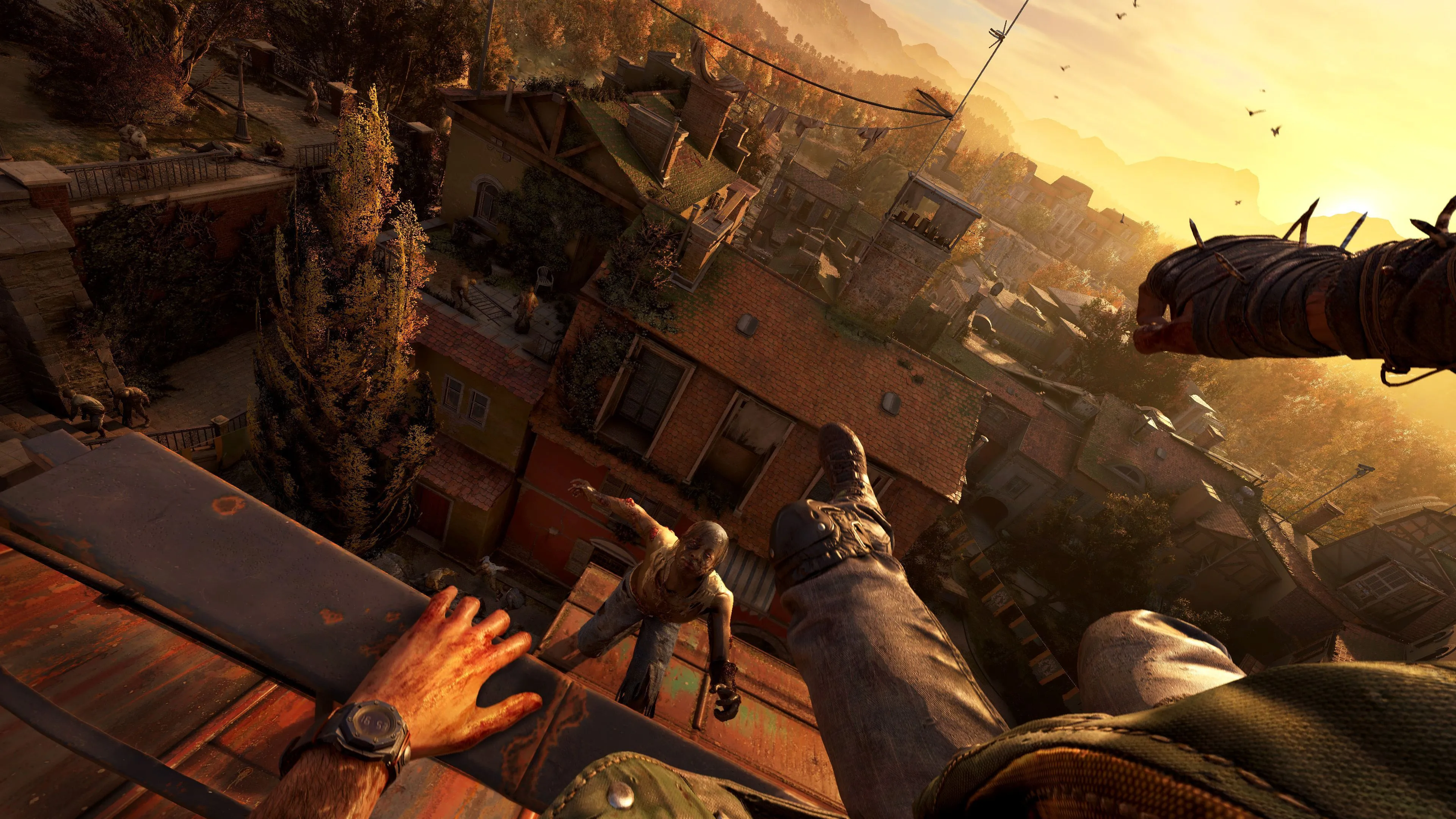 Pha parkour chuẩn Dying Light: người chơi nhảy từ mái nhà xuống đối đầu zombie trong Dying Light The Beast