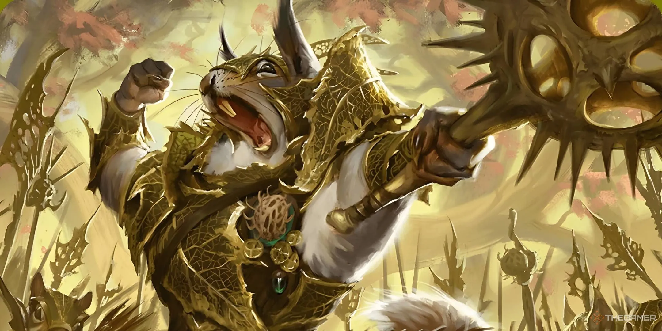 Sinh vật Squirrel Honored Dreyleader mang giáp lá vẫy gậy nhọn trong Magic The Gathering