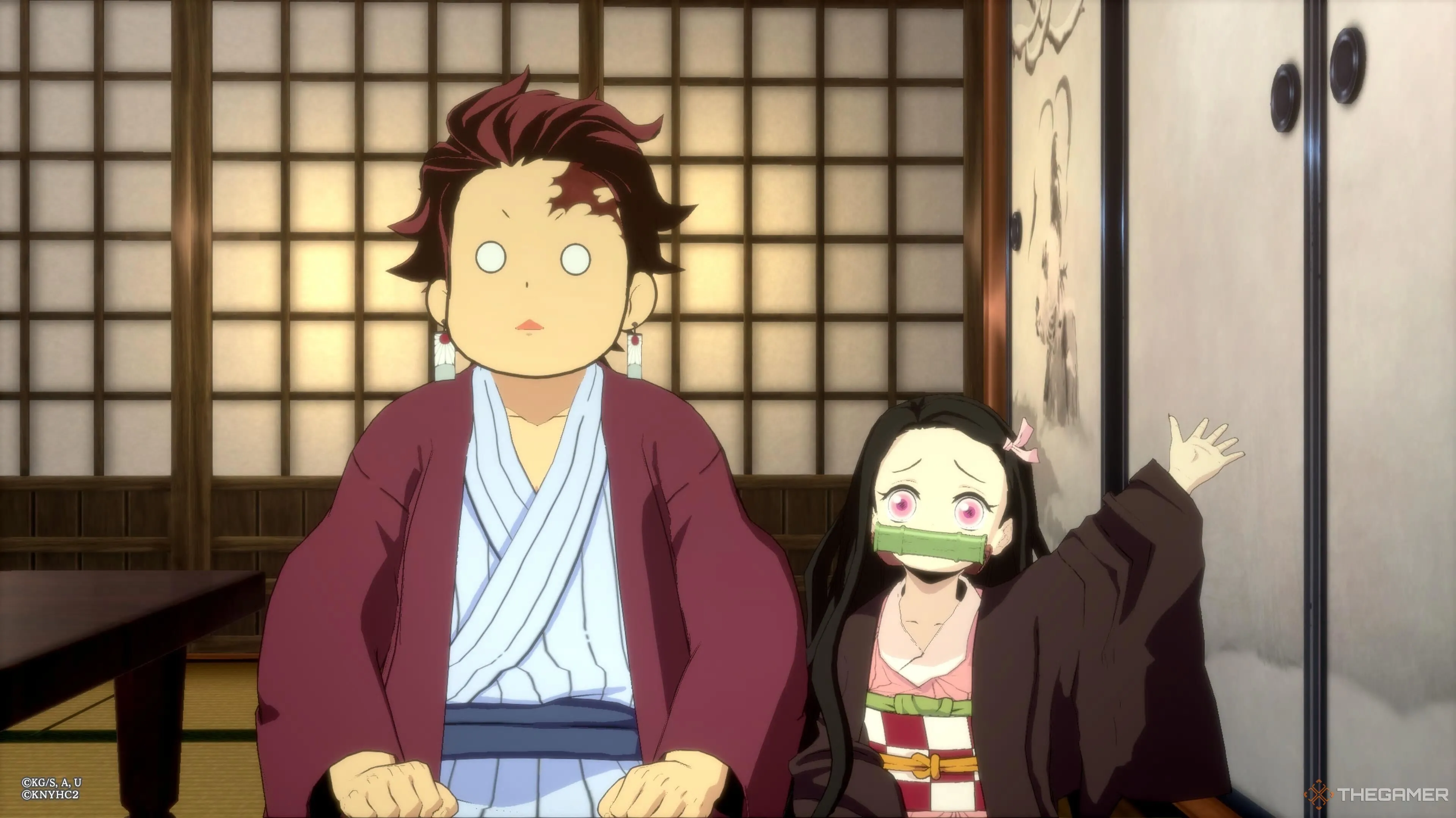 Tanjiro và Nezuko khám phá một khu vực trong Demon Slayer: The Hinokami Chronicles 2, hình ảnh thể hiện cảnh tìm kiếm