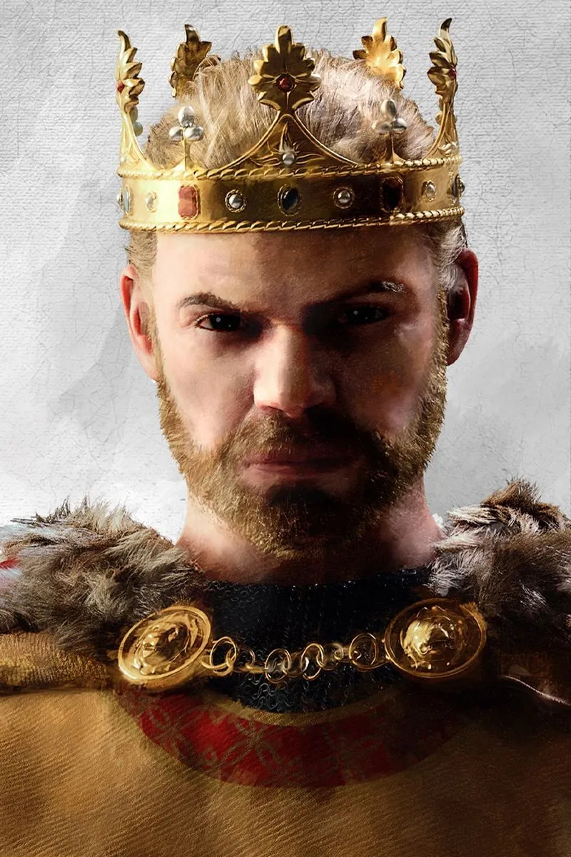 Vị vua ngồi trên ngai vàng, biểu tượng cho quyền lực trong game chiến thuật Crusader Kings 3.
