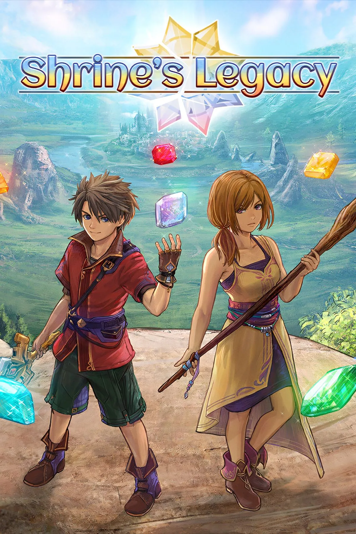 Ảnh bìa Shrine's Legacy, phong cách 16-bit retro và màu sắc tươi sáng