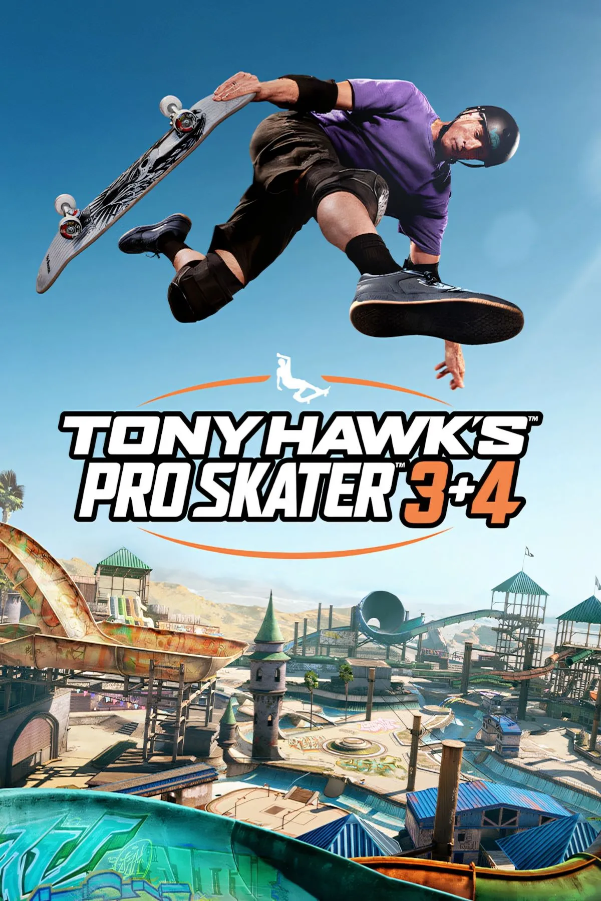 Bìa trò chơi Tony Hawk's Pro Skater 3+4 với logo và artwork skate