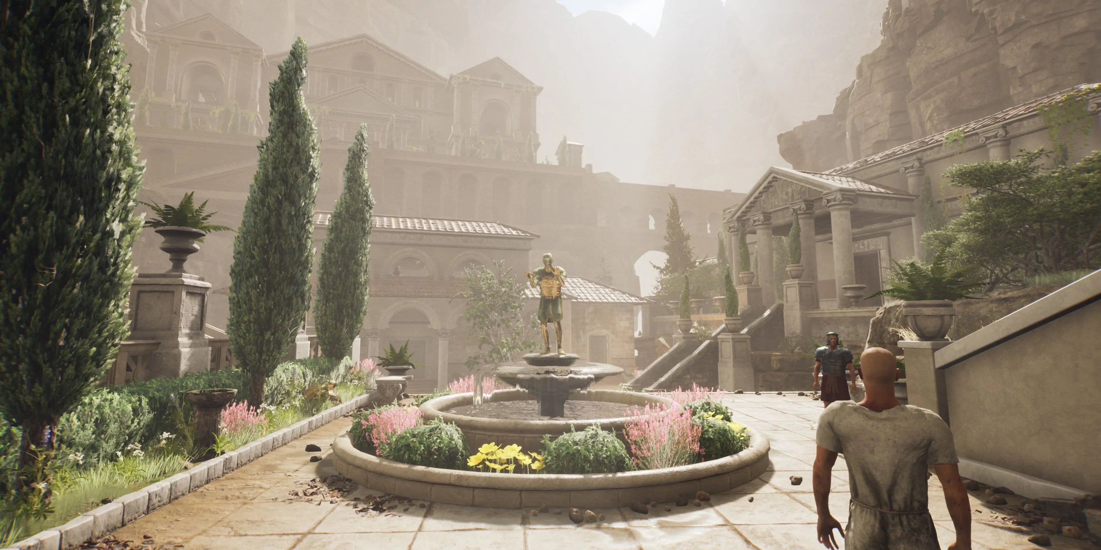 Đài phun nước cổ cùng tượng vàng trong The Forgotten City, bối cảnh La Mã bị lãng quên