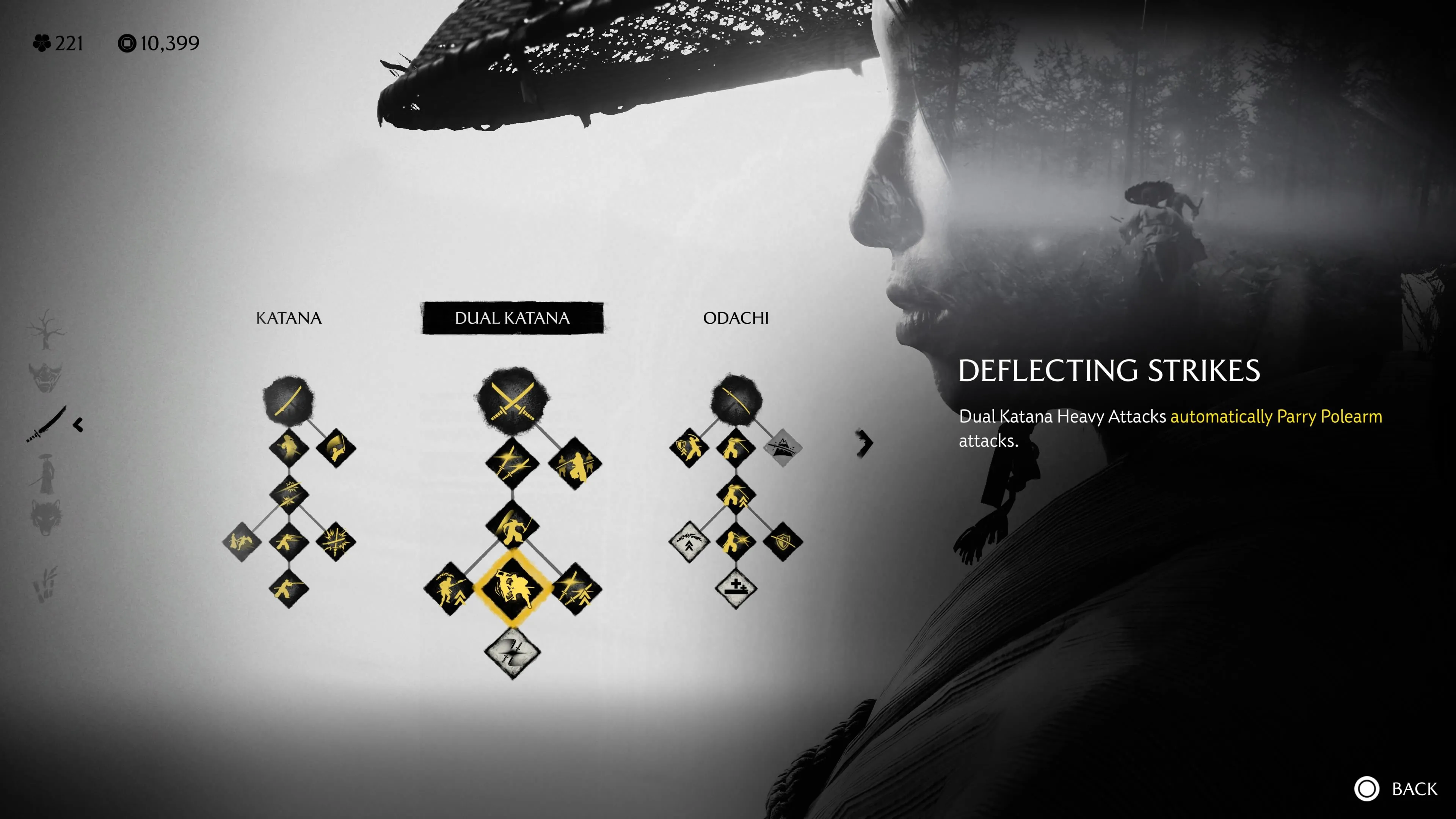 Deflecting Strikes - parry polearm bằng Dual Katana trong Ghost of Yotei