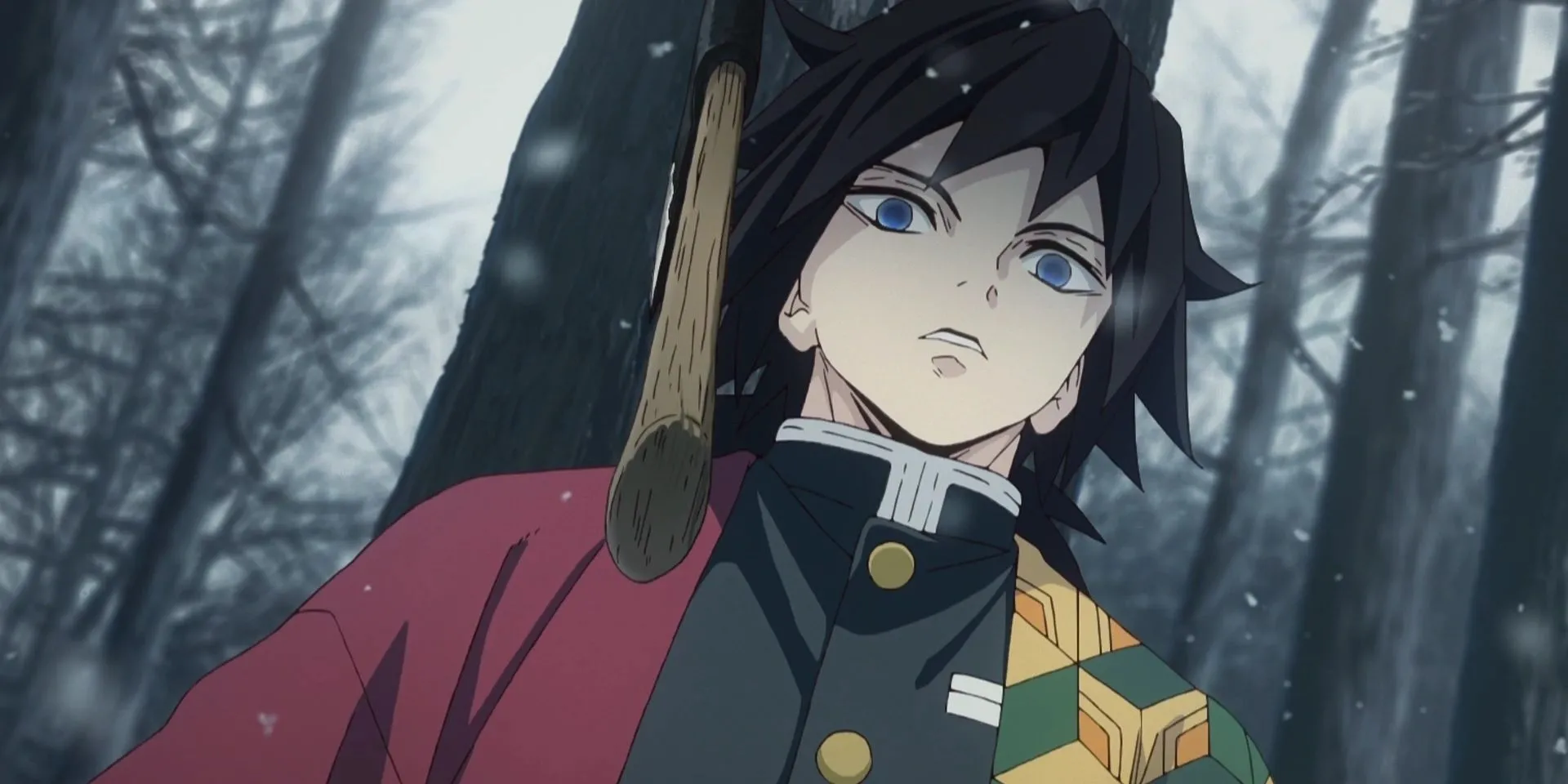 Giyu Tomioka đứng gác cô đơn trước Wisteria House, biểu lộ nỗi niềm riêng