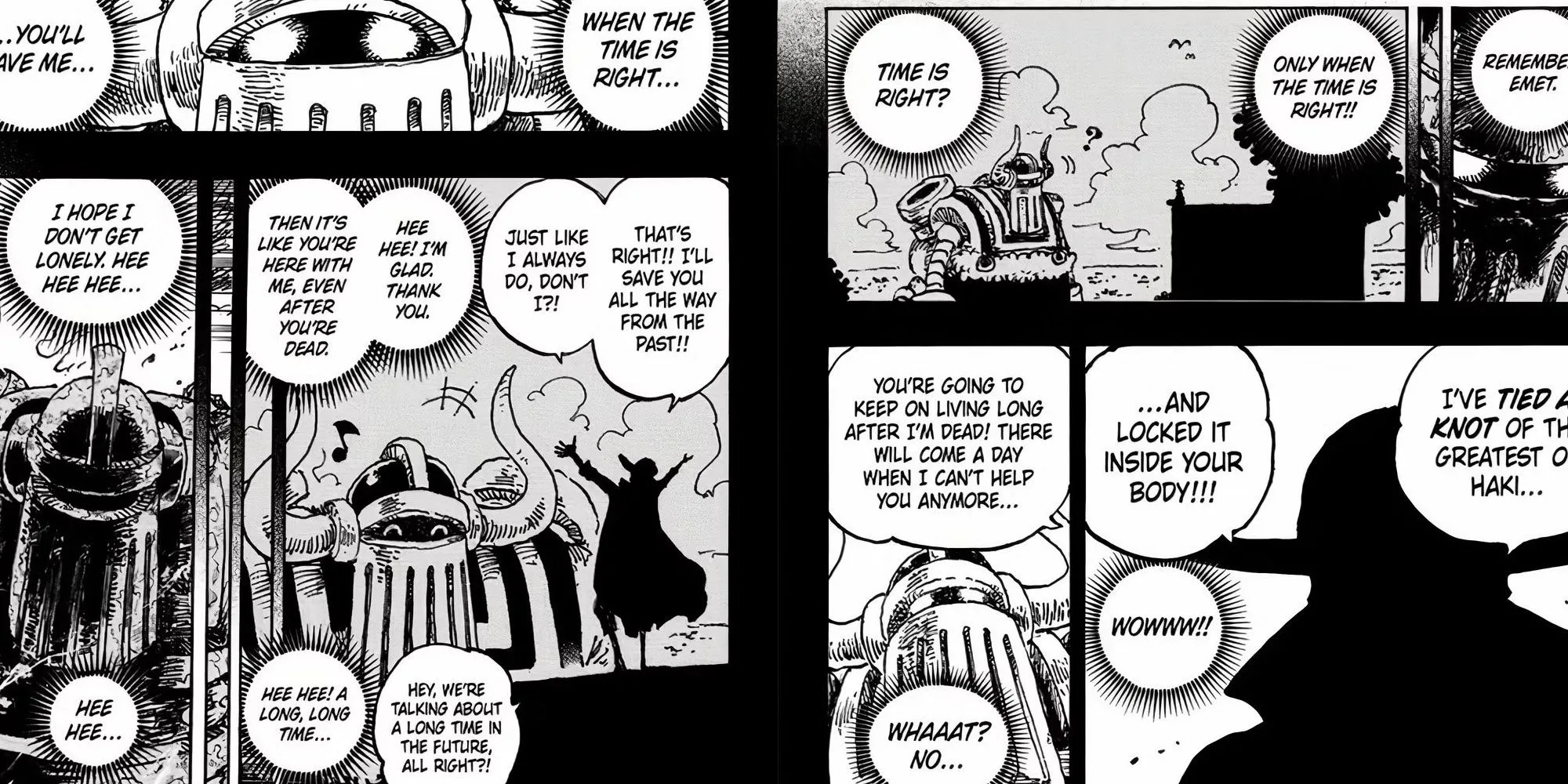 Hình ảnh gợi nhớ đến JoyBoy và di sản công nghệ cổ đại, liên quan đến Poneglyph và Iron Giant