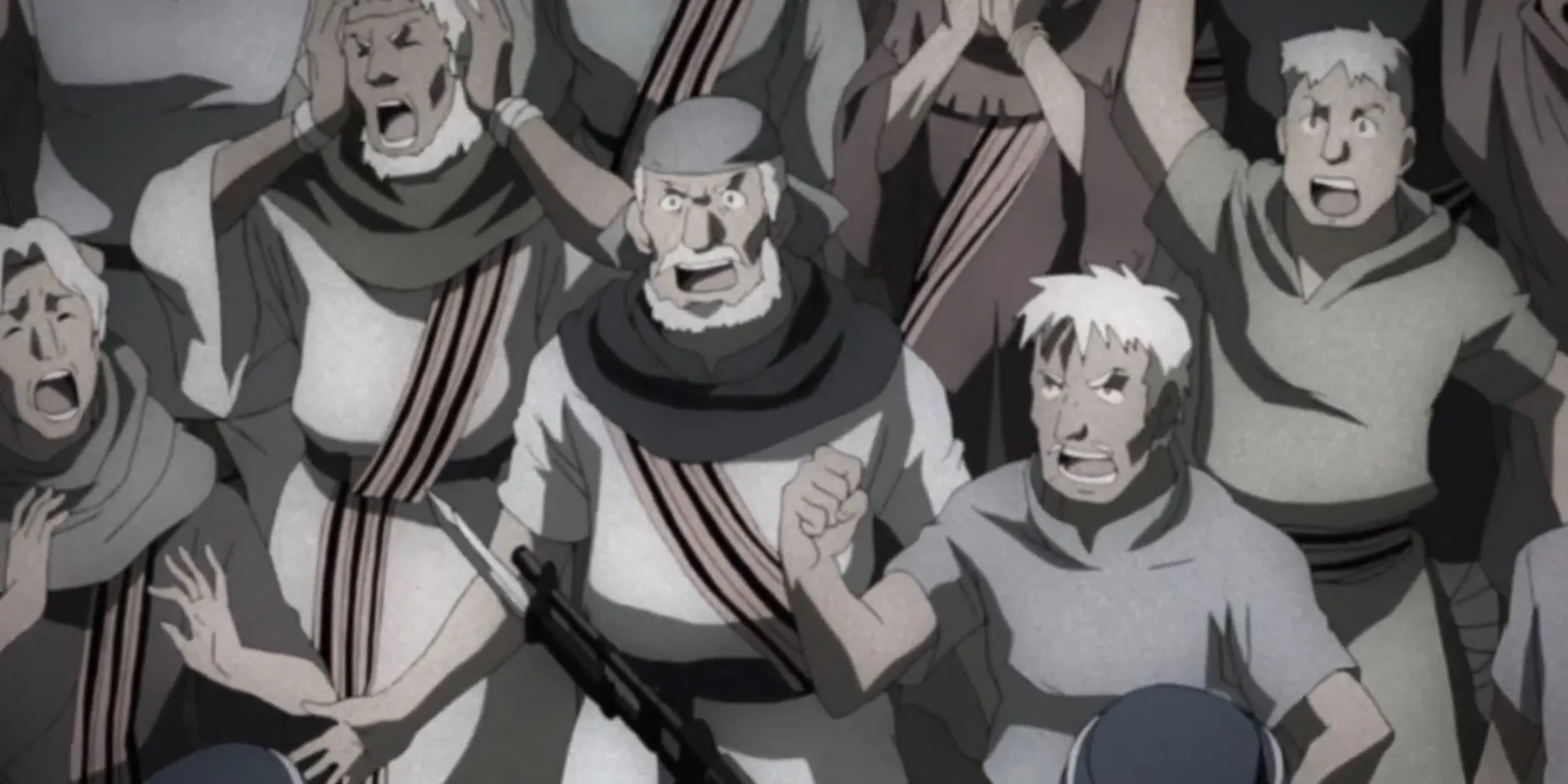 Hình ảnh tượng trưng nạn nhân Ishval và hậu quả chiến tranh alchemy