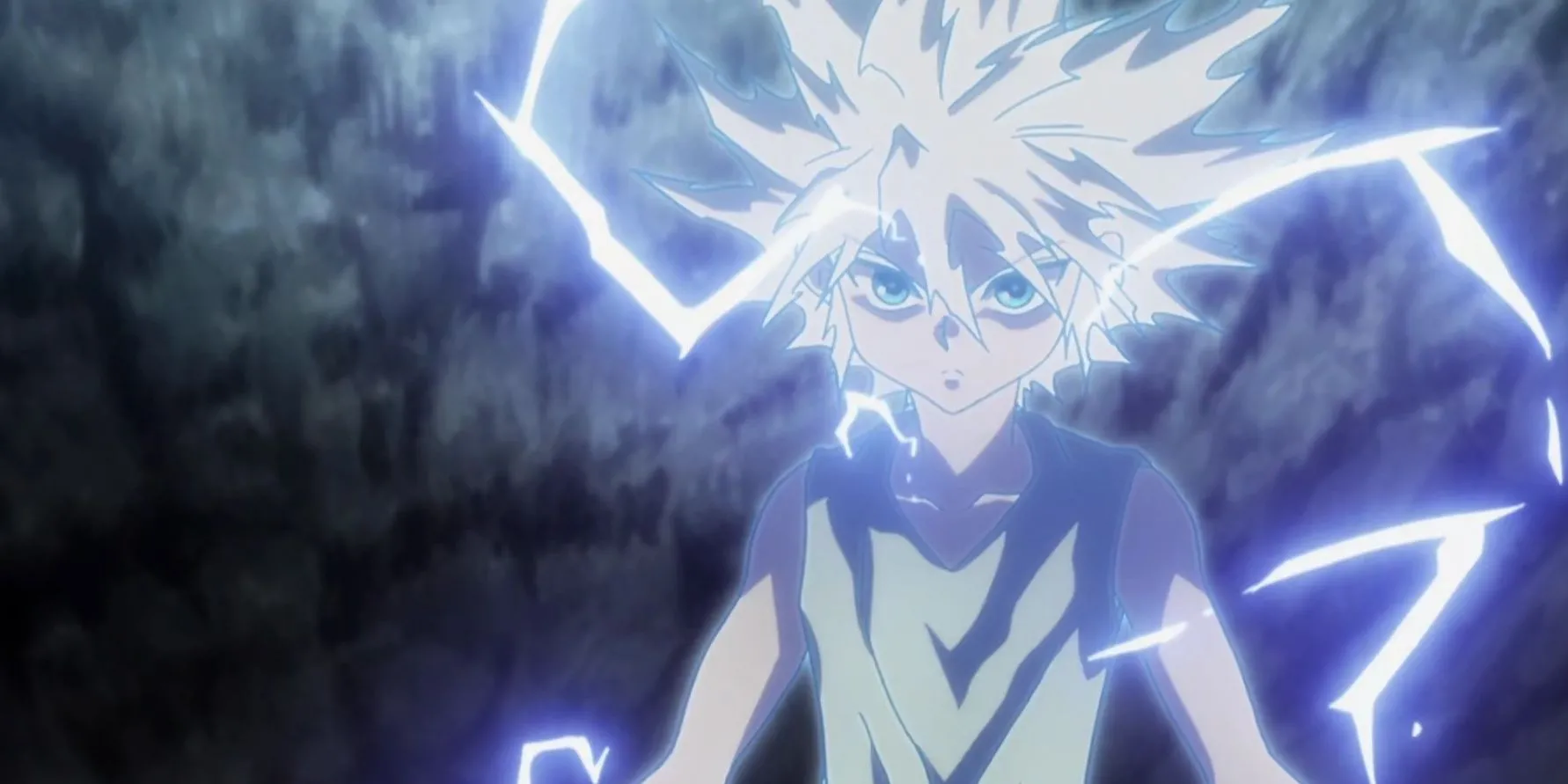 Killua Zoldyck trong khoảnh khắc suy tư, biểu trưng cho sự tìm kiếm bản ngã sau khi chứng kiến Gon