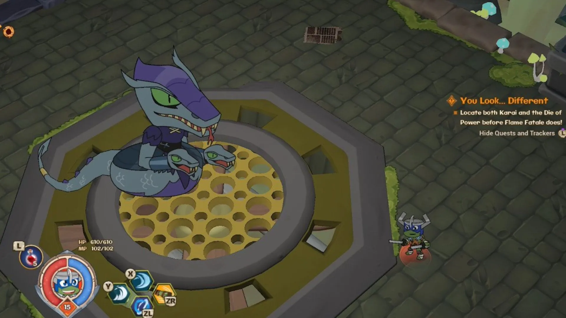 Một trận đánh boss khó nhằn trong Dice of Destiny với Karai