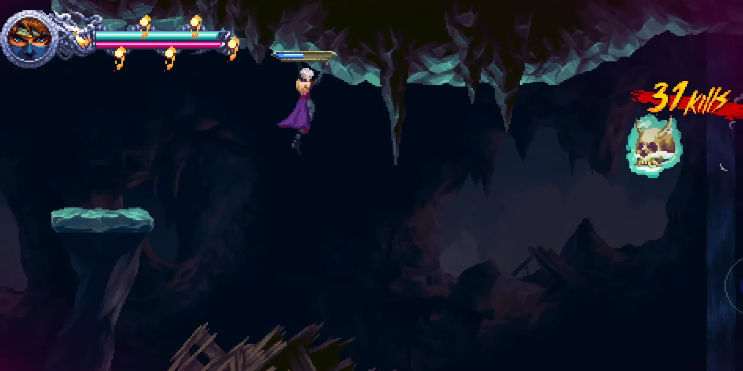 Ninja Gaiden: Ragebound — Back in the Caves với nền hang và thử thách pogo jump liên tiếp