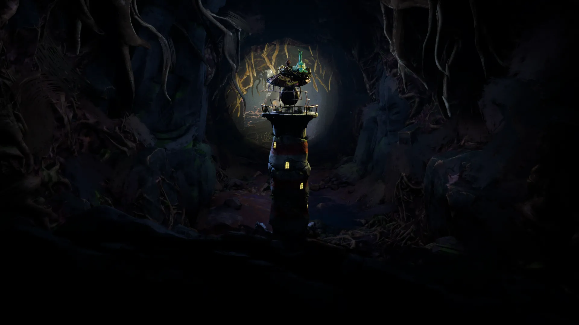 Pha ánh sáng của ngọn hải đăng kích hoạt cơ chế trong game — minh họa cơ chế giải đố bằng ánh sáng