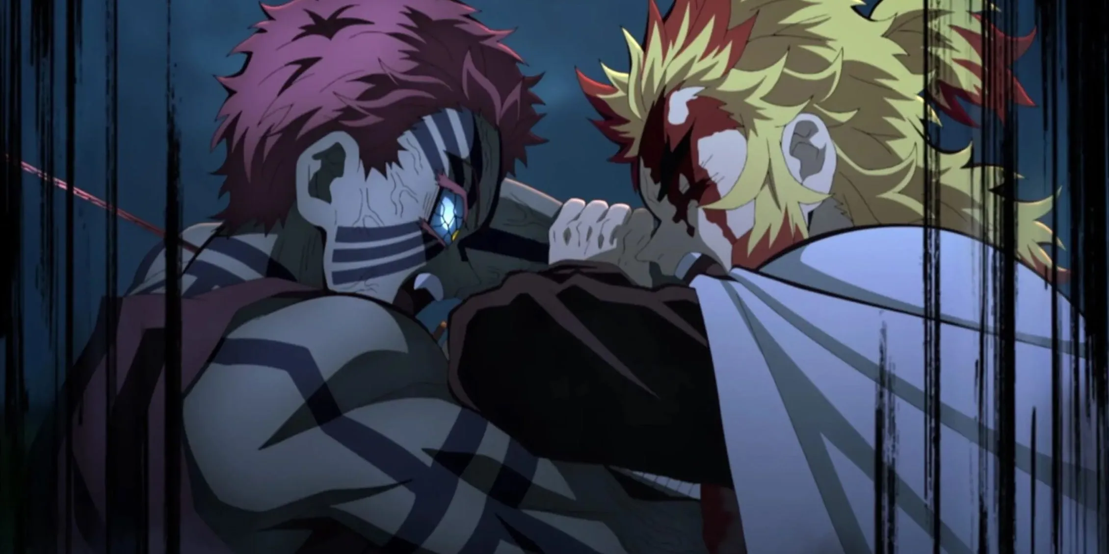 Rengoku đối đầu Akaza trên Mugen Train