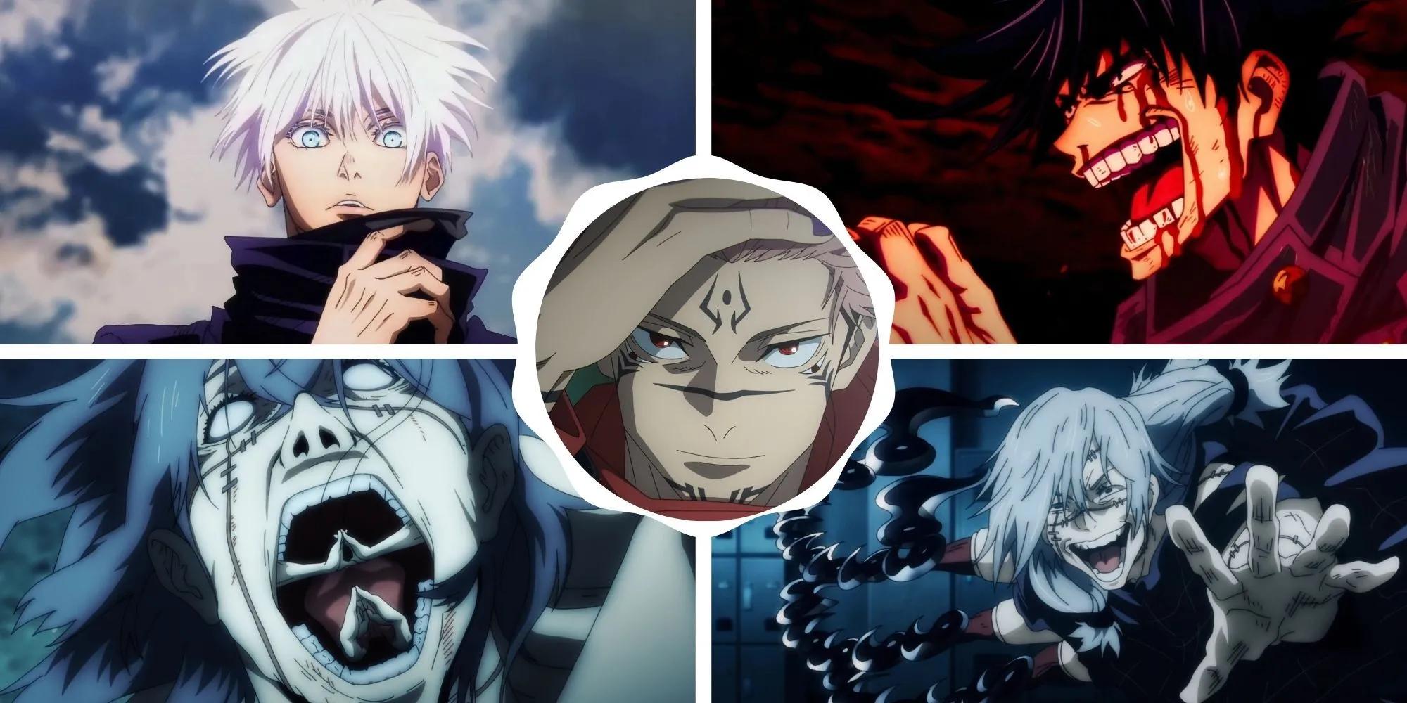 Satoru Gojo giữa ánh mắt áp đảo, biểu tượng cho sức mạnh áp đảo trong Jujutsu Kaisen