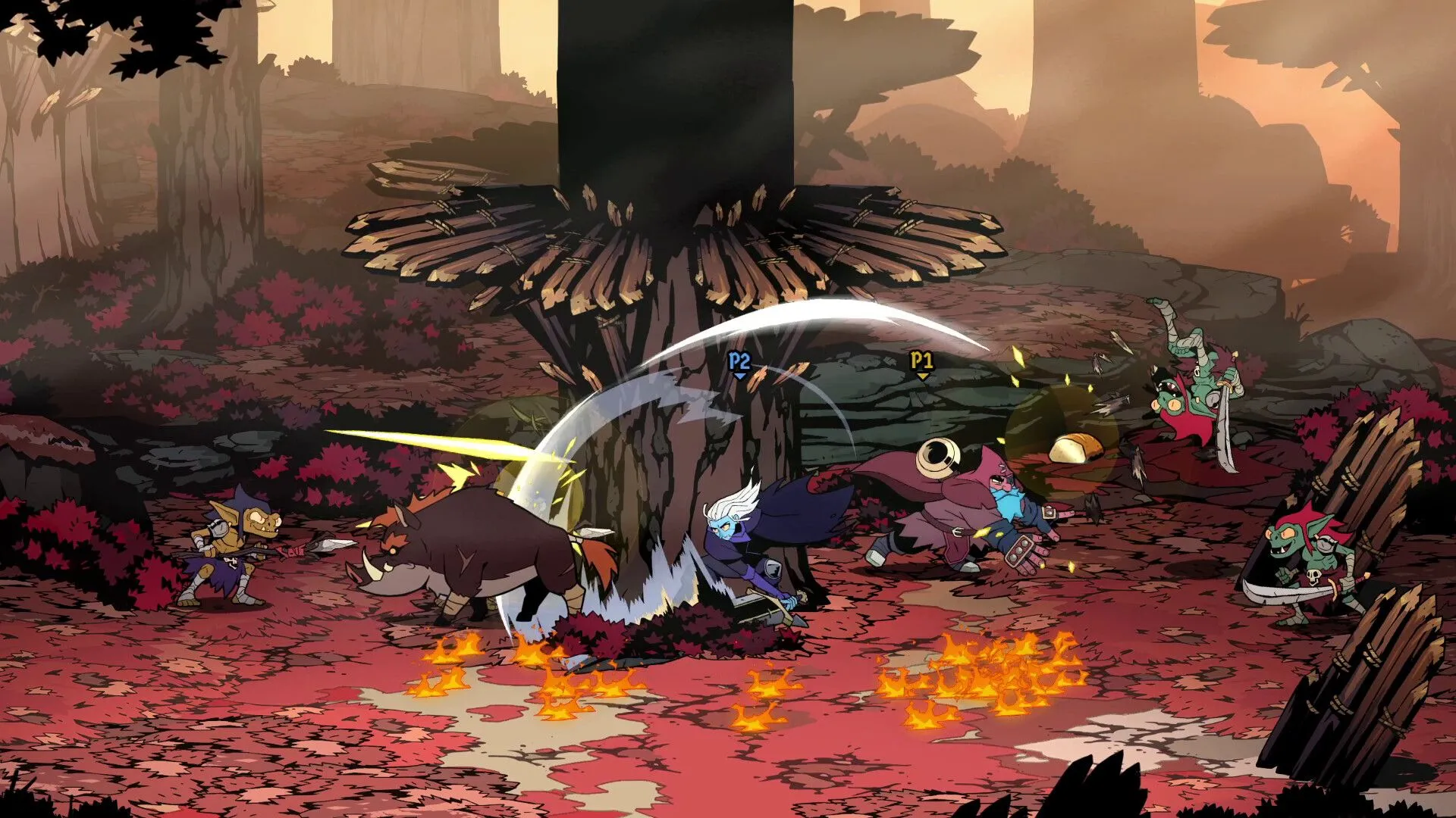 Screenshot gameplay Absolum hiển thị chiến đấu combo, Arcana và giao diện tối giản