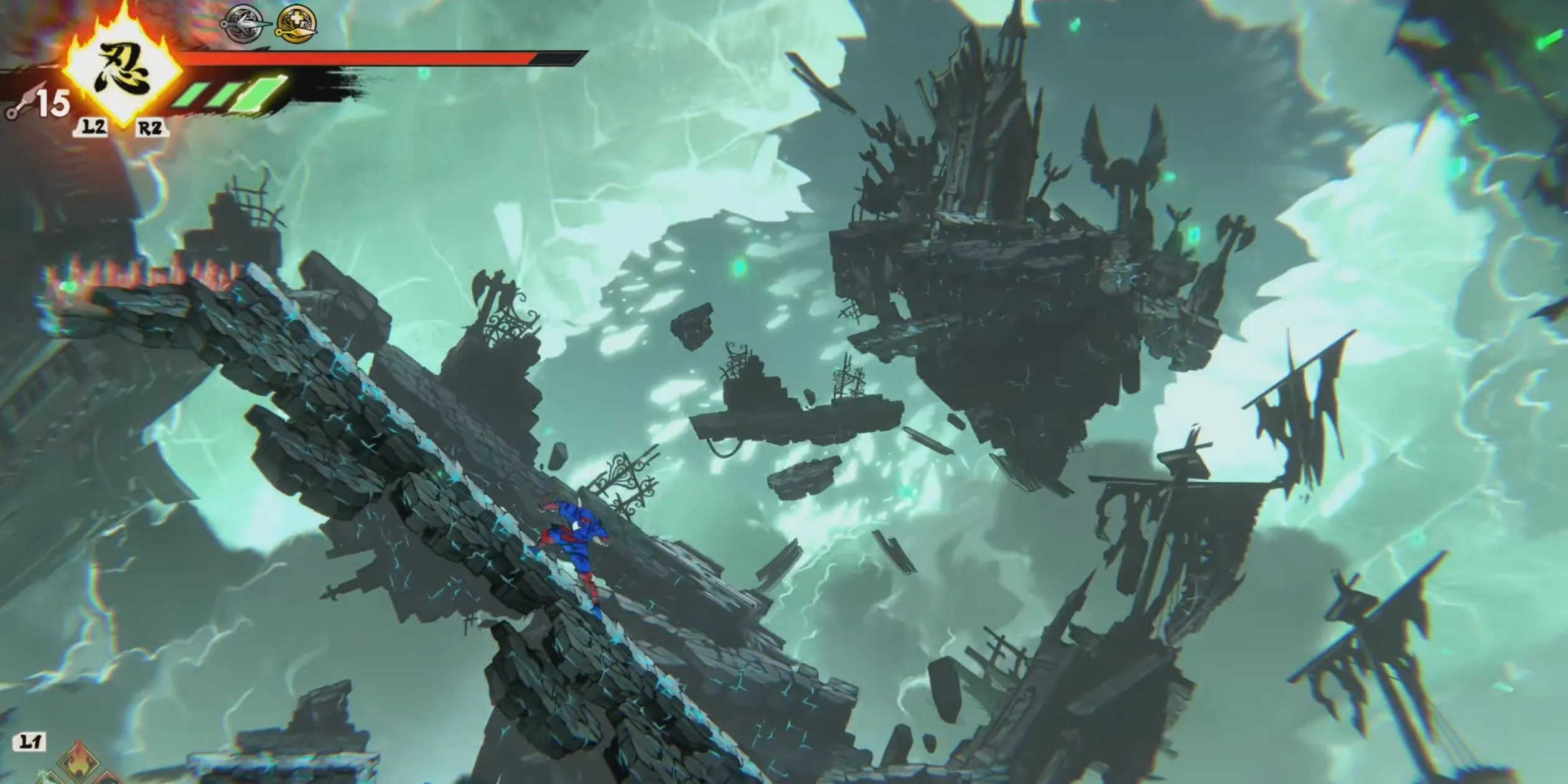 Shinobi: Art of Vengeance — cảnh Oboro Village’s Ankou Rift với khoảng nhảy hẹp và kẻ thù xen kẽ