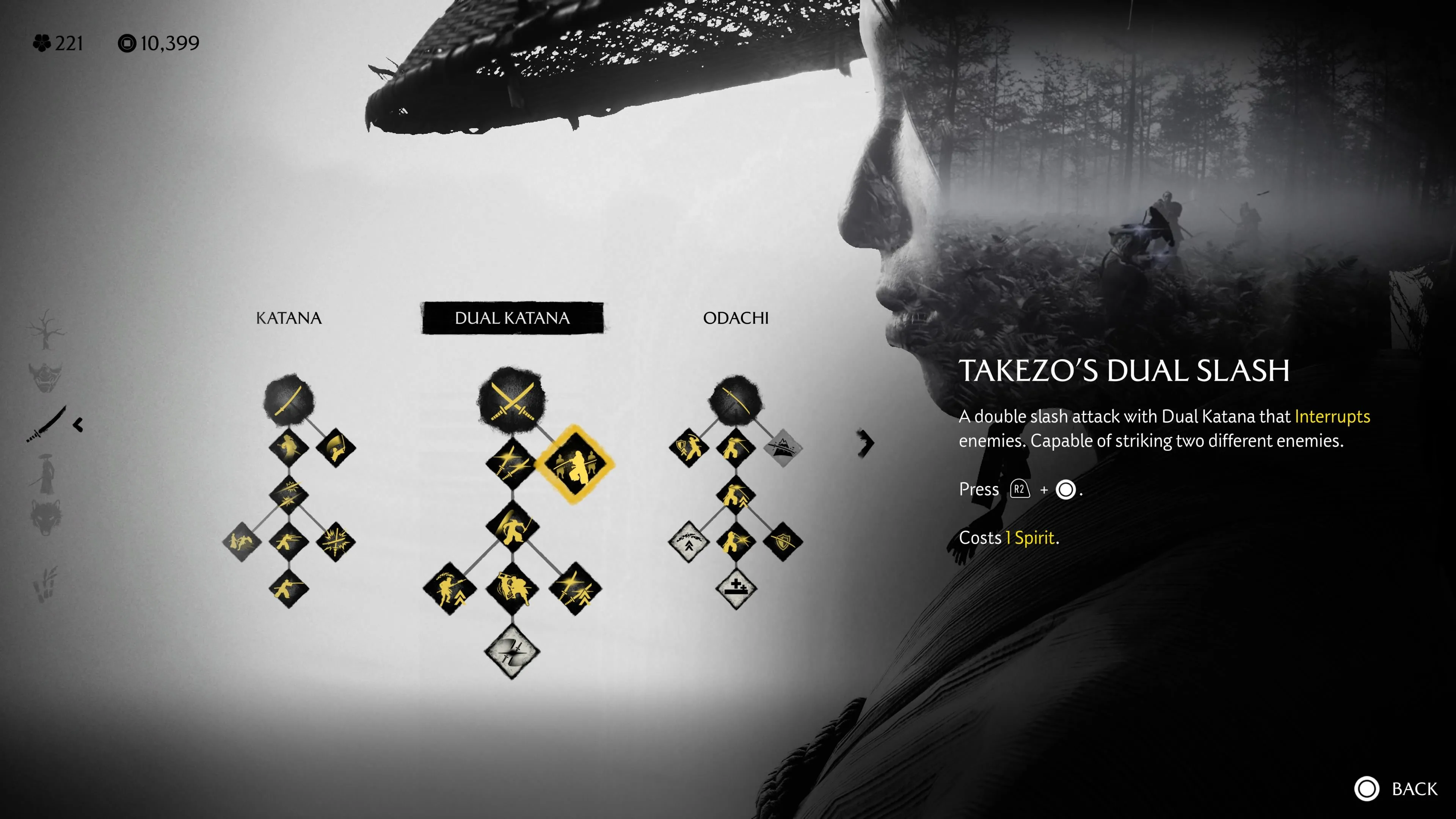 Takezo's Dual Slash - chiêu đặc biệt Dual Katana trong Ghost of Yotei