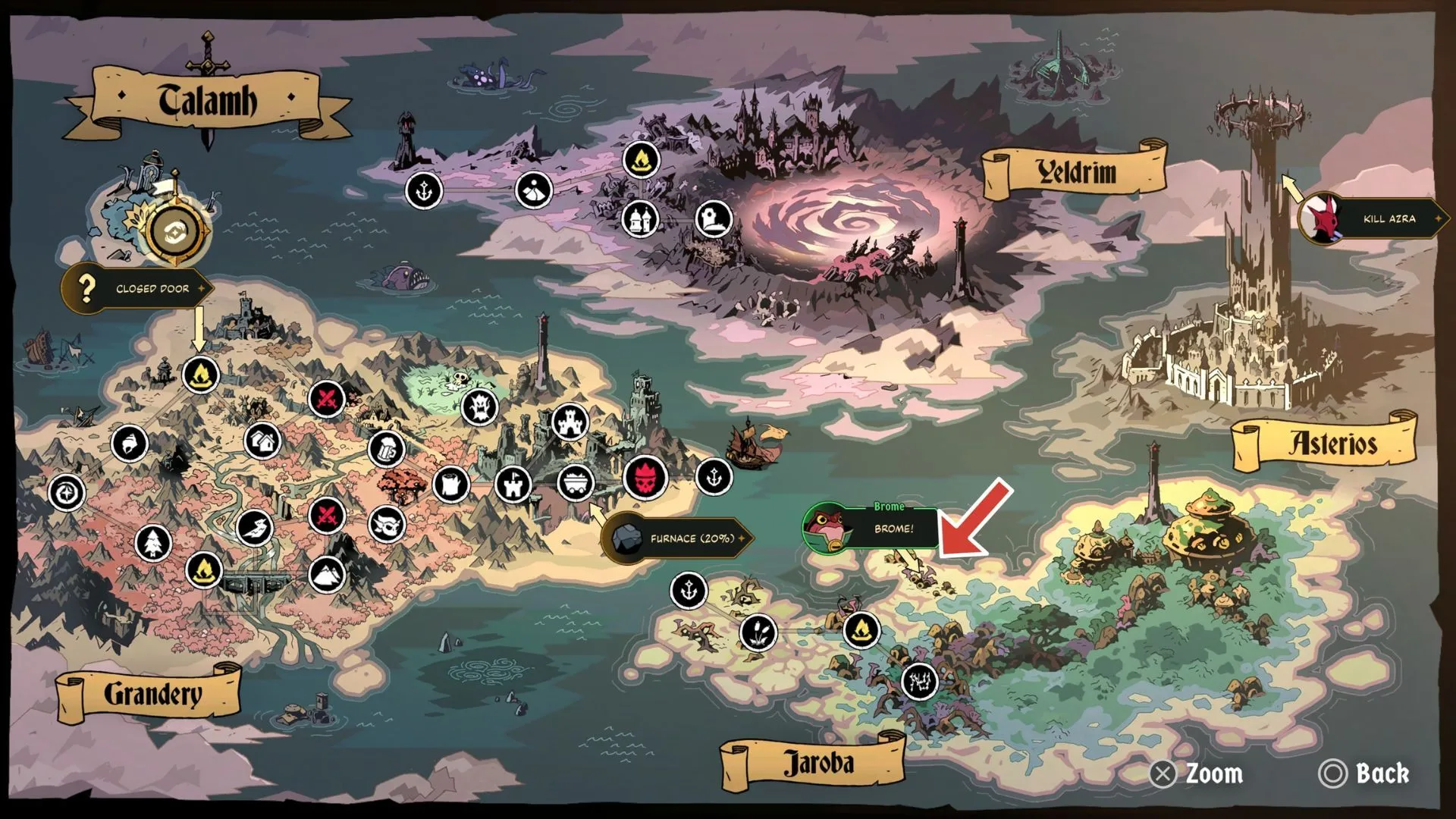 Vị trí mở khóa Brome trên bản đồ Jaroba, tiến về phía bắc để gặp anh ấy