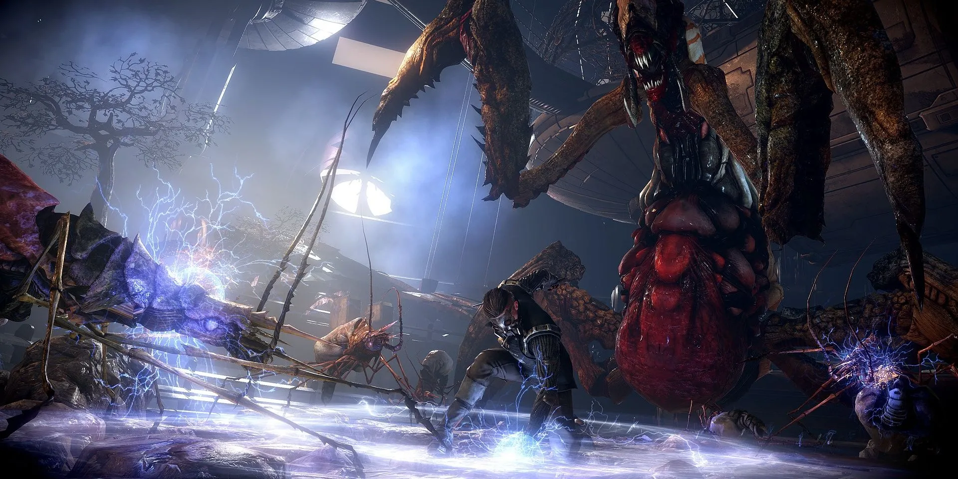 Zachariah Mancer dùng năng lực điện trong The Technomancer, thể hiện hiệu ứng combat sci-fi